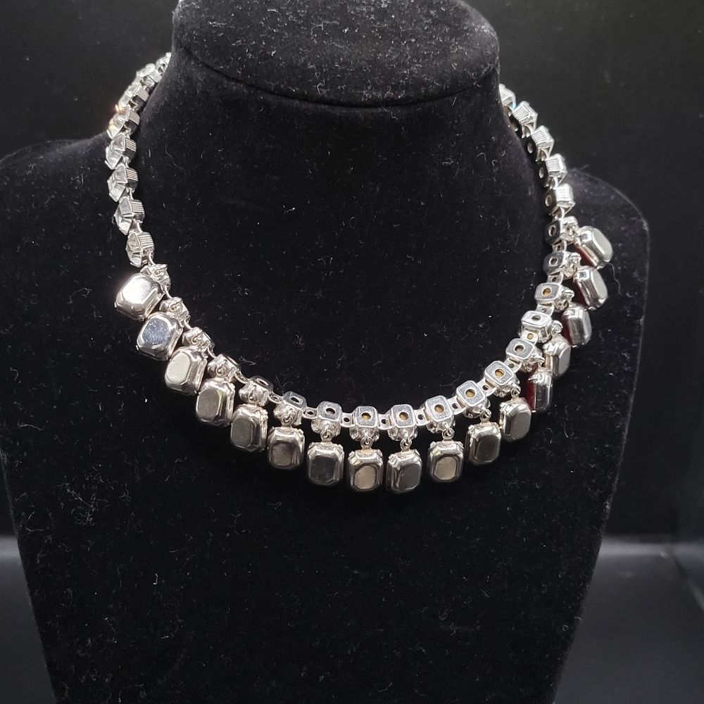 Vintage Silver tone Clear Pink Glass Dangle Choker necklace - Picture 10 of 14